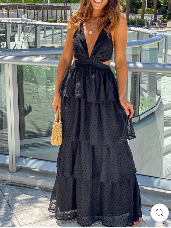Dresses & Skirts - Women's Black Tiered Polka Dot Maxi Dress ruffle dress